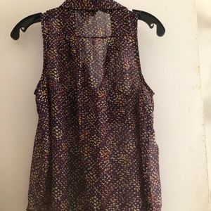 DECREE sheer multicolor sleeveless button-up shirt (M) front pockets